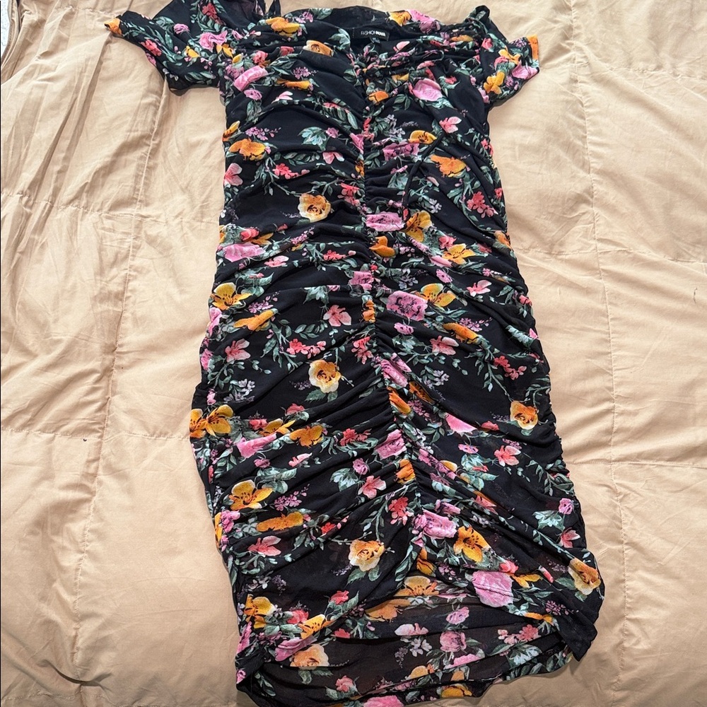 Fashion Nova Black Floral Midi Dress